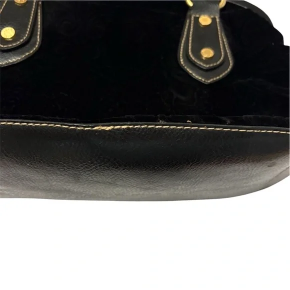 Franco Sarto Black Crushed Velvet Like Handbag Whimsy-Goth Vintage Kiss Lock - Picture 6 of 16